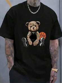 Camiseta Masculina Estampada Urso Basquete Camisa 100% algodão malha 30.1 - Preto - Visão 1