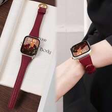 1 Pc Beautiful Red Leather Loop Compatible With Apple Watch Band For Women 38mm 40mm 41mm 42mm 44mm 45mm 46mm 49mm , Strap Compatible With Apple Watch Link Series Ultra S10 9/8/7/6/5/4/3/2/1 SE - Red - View 1