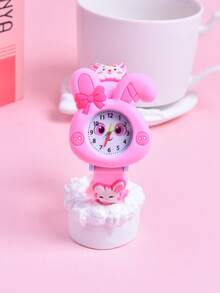 Reloj de pulsera para niñas con correa de silicona suave 3D con diseño de mariposa y conejo, reloj de cuarzo con orejas de conejo como regalo - Rosa - Ver 9