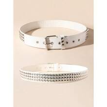 Street 1PC Stylish Punk Style Rivet Decor Versatile Jeans Belt Dress Belt Halloween Summer, School Fall, Autumn, Halloween - màu đen - Xem 6