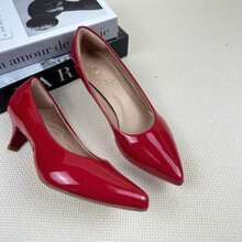 Women's Dress Shoe, Pointed Toe, Patent Leather, Low Heel (5cm), Comfortable, Casual, Evangelical Fashion. - 紅色 - 查看 2