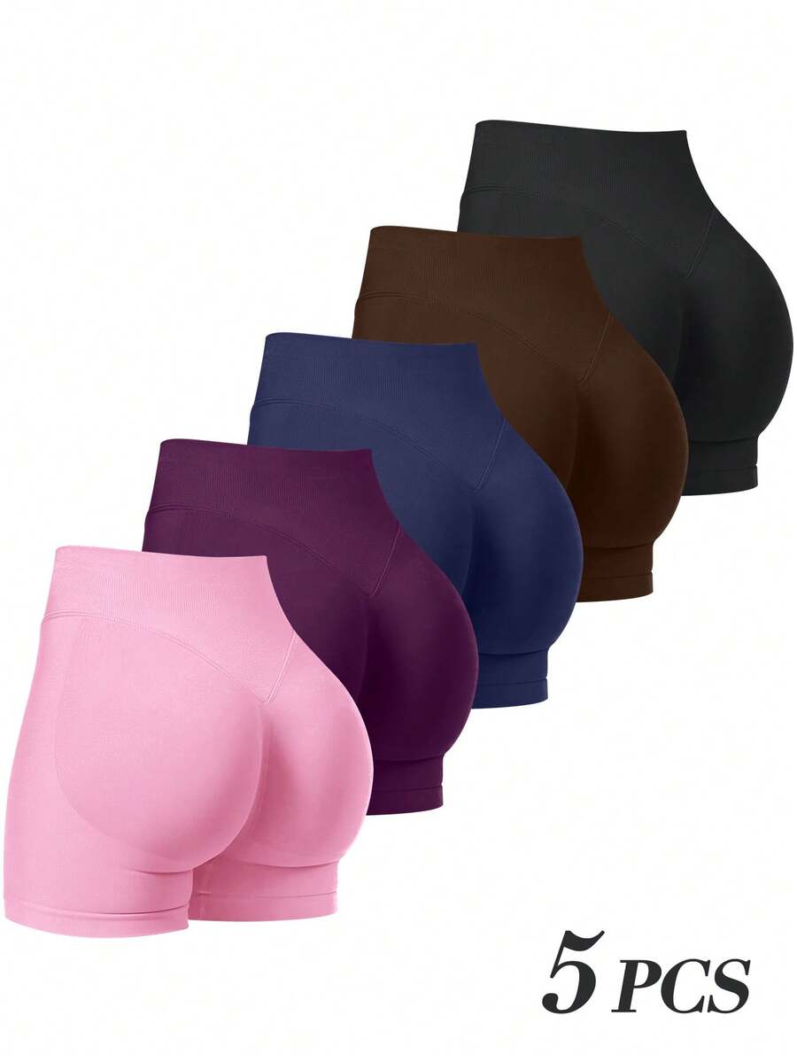 VVX 3PCS Women's Workout Shorts Seamless Scrunch Butt Lifting Yoga Gym Athletic High Waisted Tummy Control Shorts Sexy Booty Stretch Workout Exercise Hot Shorts, Gym Shorts, Running Shorts, Peach Lifting Hip Sports Shorts - 黑色/棕色/藏青色/深紫色/粉紅色 - 查看 1