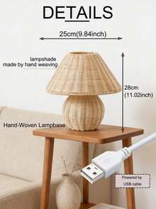 1pc Bohemian Rattan Pleated Table Lamp, Nordic Ins Style Soft Lighting Bedroom Bedside Lamp, Cozy Decor Nightlight For Homestay - Natural Wood Color - View 11