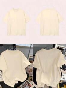 Women's Round Neck Short Sleeve Oversize Fit T-Shirt For Spring/Summer-Unisex Loose - Fit Comfortable Vintage Street - Style Cotton T - Shirt Top-Summer Casual Vintage Cotton Printed T-Shirts For Couples - 杏色 - 查看 6