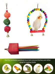 3pcs Chewable Paper Party Bird Toys With Colorful Lollipop Sticks - Suitable For Cockatiel, Medium Conures, And Quaker Parrots - For Chewing Enthusiasts - Enrichment Toys For Medium To Large Birds, Parrot Swing Toys, Parrot Cage Toys With Hanging Bells - Multicolor - View 5