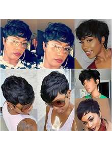 Peluca de corte pixie negro elegante para mujeres - Estilo bob de 6", peluca de corte pixie de 150% de densidad, peluca de corte pixie corto elegante para mujeres - Peluca de corte bob pixie corto con red de rosa, cabello humano natural, aspecto natural para uso diario, festivales de música y fiestas. Peluca versátil con flequillo, fácil de peinar para uso diario, fiestas, vacaciones. Peluca de cabello corto, accesorio de fiesta, textura suave con capas de corte pixie, cabello realista - Multicolor - Ver 9