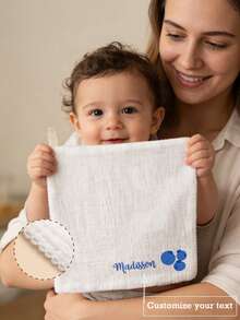 1pc Custom Embroidered Lace Trim Baby Handkerchief, Soft Absorbent Face Towel, Suitable For Boys And Girls, All Seasons
