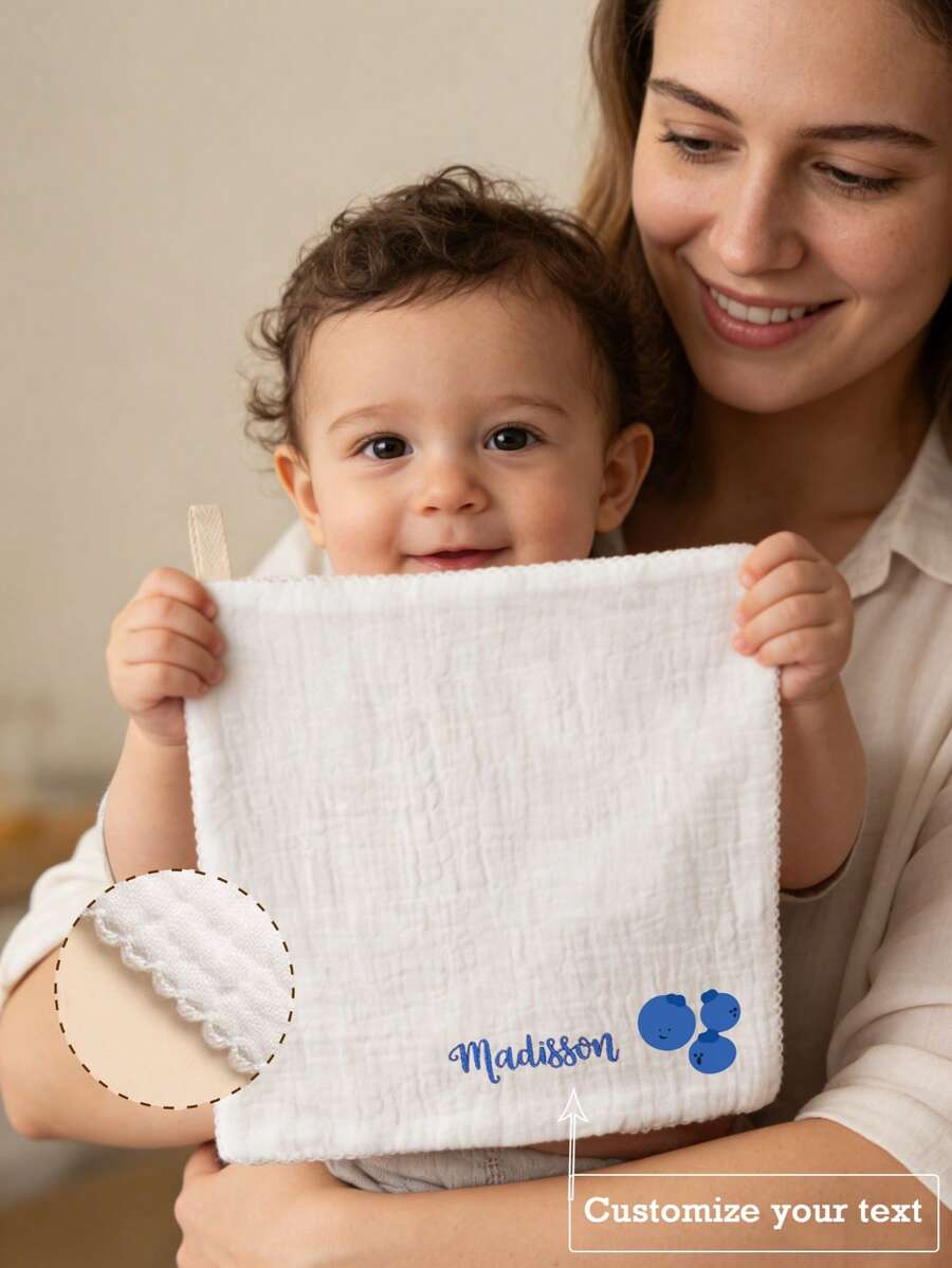 1pc Custom Embroidered Lace Trim Baby Handkerchief, Soft Absorbent Face Towel, Suitable For Boys And Girls, All Seasons