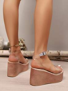Women's Wedge Heel Platform Sandals, Slip-On, Spring/Summer, New Style, High Heel, Party, Banquet, Gathering, Casual, Fashion, Vacation - Apricot - View 5