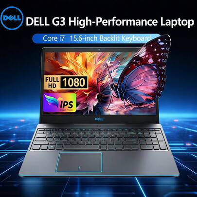 Dell Laptop Serie G G3-3500 usada con procesador i7-10750H, dedicada a juegos de e-sports, tarjeta gráfica dedicada GTX1650Ti, audio 3D, fluidez en juegos en línea convencionales, experiencia inmersiva y alta eficiencia para diseño gráfico y edición de video. Color negro.