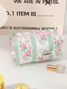 1pc Green Floral Print Cosmetic Bag Set, Zipper Makeup Organizer Bag For Skincare, Cosmetics, Lip Balm, Sunscreen, Hand Cream, Earphones, Coins, Small Items, Cute Makeup Pouch, Makeup Bag, Makeup Case, Essential For Daily Commute, Travel, Cruise, Dorm, Gift For Friend's Birthday, Bridesmaid, Mom, Teacher - Green - View 13