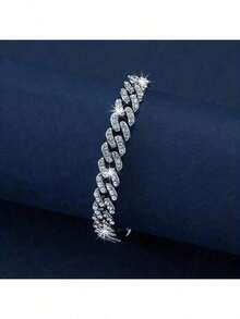 1pc Rhinestone Decor Cuban Link Chain Bracelet, Gift For Women - Cuban Chain Bracelet - View 5