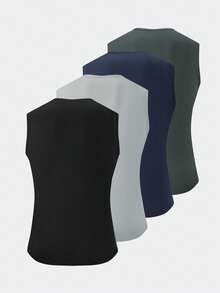 Men's Casual Sports Tank Top, Loose Fit Sleeveless Gym Fitness Vest, Summer T-Shirt - Black - View 6