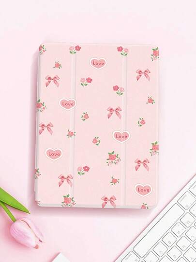 1 件装花卉爱心蝴蝶结图案扁平保护套，兼容 iPad 10.2 英寸（2021/2020 款）、iPad 第 10/9/8 代、iPad (A16) 11 英寸（第 11 代，2025 款）、三星 Galaxy Tab A8 10.5 英寸（2022 款），平板电脑保护套带笔槽，支持自动睡眠/唤醒功能。