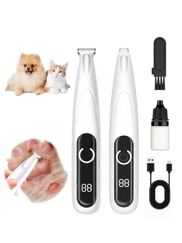 Upgrade Dog Paw Trimmer With LED Light, Rechargeable Low Noise Pet Paw Trimmer With LED Display, Cordless Waterproof Dog Grooming Kit For Paws, Ears, Face, Rump