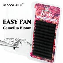 12盒 MASSCAKU 0.05mm 0.07mm 厚度半永久单根蚕丝睫毛嫁接，DD 卷度，8-12mm 混合长度，山茶花图案，自然轻盈，自动扇形睫毛托盘，适用于美睫沙龙、睫毛簇、单根睫毛、假睫毛等。 - DD - 查看 10