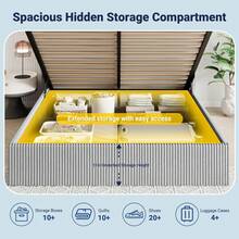 Allewie Full/Queen/King Size Lift-Up Storage Bed Frame With Modern Wingback Headboard, Corduroy Upholstered Platform Bed, Hydraulic Gas Lift Support, Underbed Storage, Wooden Slats, No Box Spring Needed, Grey - 灰色 - 查看 4