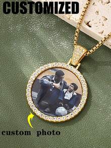 Collar con colgante de foto personalizado con alas de ángel con strass, collar de foto personalizado, colgante de foto estilo hip hop - Multicolor - Ver 5