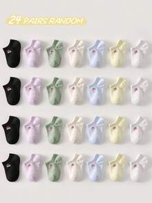 1/6/12/24 Pairs Spring/Summer Kids Socks, Colorful Short Socks & Invisible Socks, Cute Cherry Pattern, Comfortable Soft Casual Breathable Moisture-Wicking, Suitable For Holidays, Travel, Back To School, Daily Wear, Random Color & Style - Multicolor - View 13