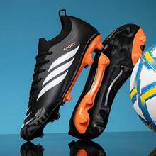 全新无缝男士足球鞋，低帮，长钉，耐磨，防滑，抓地力强，适合成人，男女通用，学校推荐，比赛和训练皆宜 - 黑色 - 查看 4