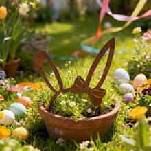 1pc Outdoor Rusty Metal Garden Decor, Easter Bunny Garden Sign, Metal , Garden Decor, For Outdoor Yard Decoration, Seasonal Decor, Garden Decor, Holiday Decoration - Rust Brown - View 1