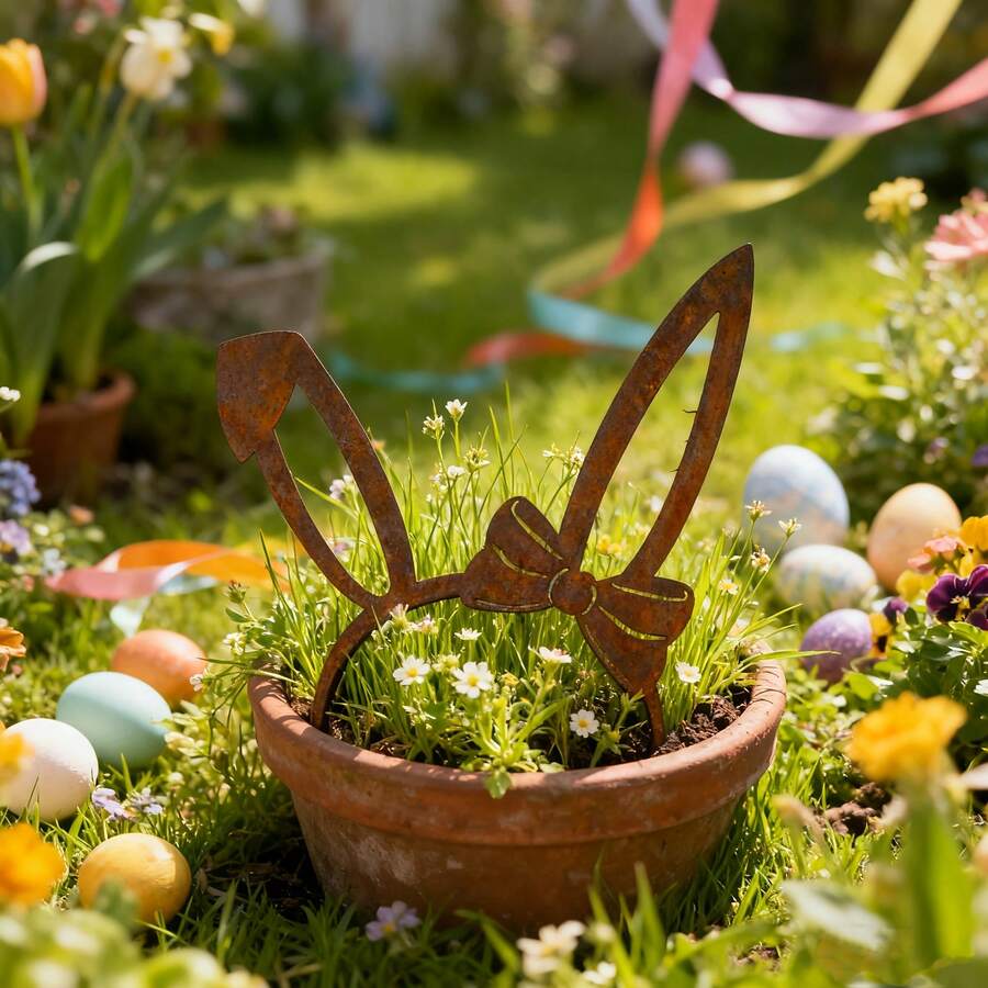 1pc Outdoor Rusty Metal Garden Decor, Easter Bunny Garden Sign, Metal , Garden Decor, For Outdoor Yard Decoration, Seasonal Decor, Garden Decor, Holiday Decoration - Rust Brown - View 1