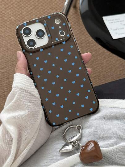 1PC Cute Polka Dot Heart Pattern Soft Phone Case Compatible With IPhone 17 Pro Max 17 Pro 17 16 Pro Max 16 Pro 16 15 Pro Max 15 Pro 14 Pro Max 14 Pro 13 12 Pro Max 11 16 15 14 Plus With Lovely 3D Heart Pendant Anti-Drop Protective Back Cover