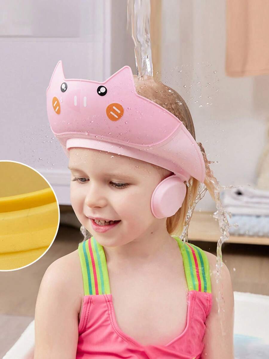 1pc Baby Waterproof Shower Cap, Adjustable Soft Rubber Ear Protection Children Bath Hat, Prevents Water From Getting Into Eyes And Nose During Baby Shower - Multicolor - View 1
