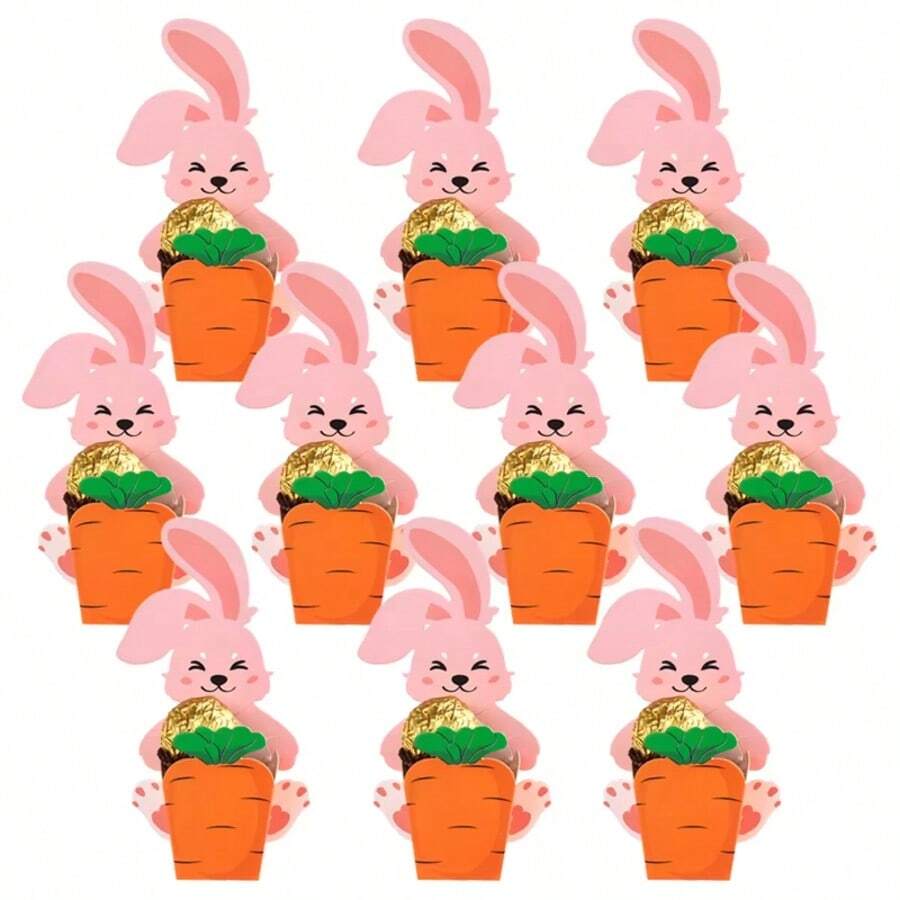 10个/20个/30个装复活节可爱兔子胡萝卜纸饼干糖果盒礼品包装盒儿童生日复活节派对礼物 - 彩色 - 查看 1
