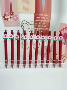 6支红色按动式圆珠笔，细尖 - 适用于学校、办公用品、浪漫书写、婚礼宾客签名册、情人节礼物 - 彩色 - 查看 3