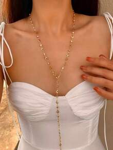 1pc Bohemian Style Tassel Hollow Heart Y-Necklace, Suitable For Women's Daily Wear, Various Occasions, Valentine's Day Gift - Gold - View 5