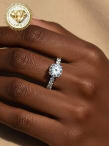 1pc Women's Engagement Ring, Fully Paved Sparkling Round Ring, 3.3g S925 Sterling Silver, 2 Carat Moissanite, Bohemian, Luxurious, Engagement, Proposal, Wedding Anniversary, Valentine's Day Gift, Comes With Moissanite Certificate And Elegant Gift Box - Silver - View 5