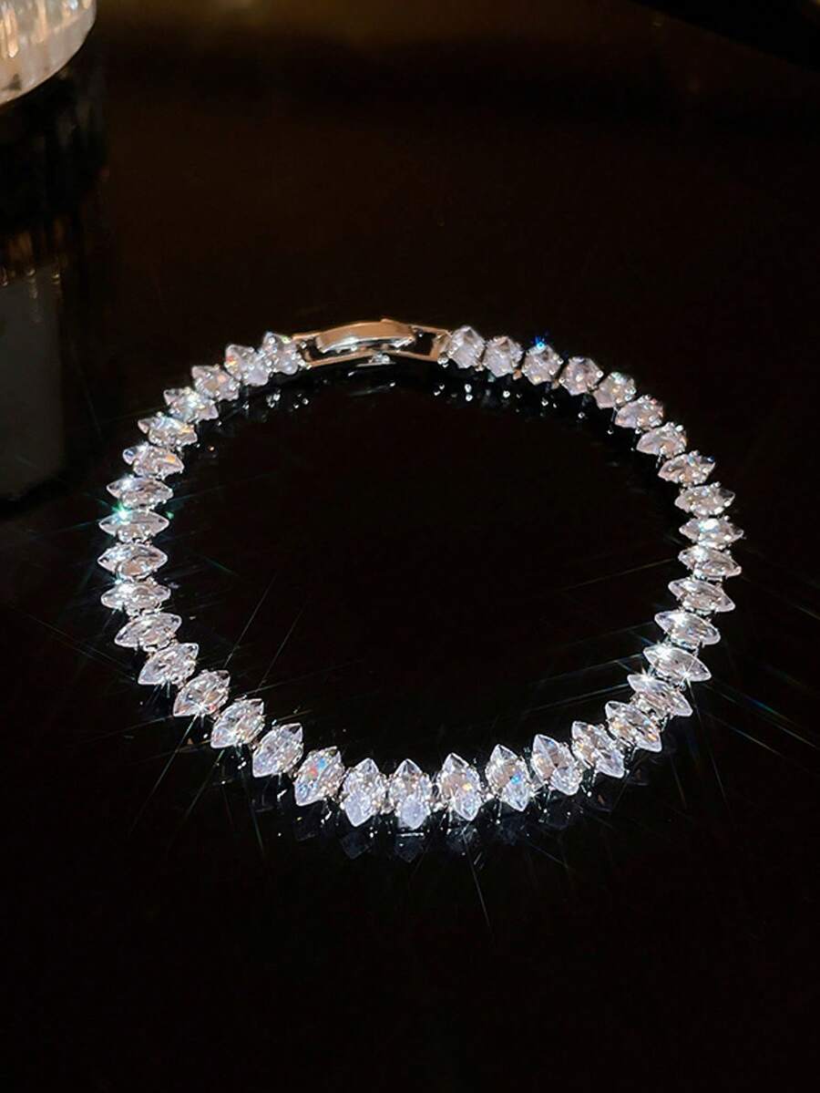 Elegant Luxury Synthetic Cubic Zirconia Tennis Bracelet, Couples Sparkling Jewelry Gift For Valentine's Day, Wedding, Party, Nightclub - Tennis Chain - View 1