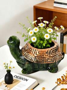 1pc Turtle Plant Pot Flowerpot Animal Garden Pots Resin Succulent Pots Planter Bonsai Plant Holder For Home Office Desk Mini Ornament - Multicolor - View 3