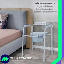 Silla Comodo Aumento Ducha Para Wc Baño 3 En 1 Plegable Altura Ajustable Cubeta Texturizada Estable Con Respaldo Removible Antiderrapante Reforzada - Gris Claro - Ver 8