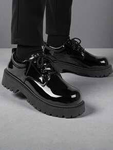 Giày công sở nam cổ thấp buộc dây phối màu tương phản, giày tây đế dày thoải mái, thích hợp cho tiệc tùng, đám cưới, cỡ lớn, giày da đen bóng phù hợp cho hẹn hò, đi làm, công sở. - màu đen - Xem 5