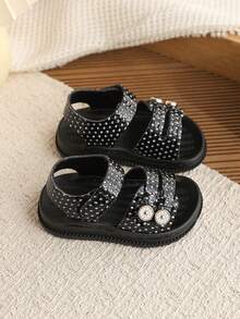 1 par de sandalias planas casuales de suela blanda y antideslizante, versátiles y de moda para niñas, para uso diario en verano - Negro - Ver 6