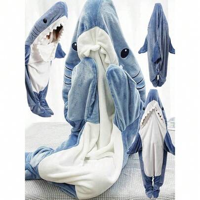 Adult Shark Hooded Blanket, Shark Costume, Wearable Shark Blanket, Comfortable Shark Pajamas, Super Soft & Cozy Flannel Shark Hooded Blanket, Family Shark Blanket Hoodie, Wearable Shark Sleeping Bag, Gift For Women, Gift For Men, Personalized Gift