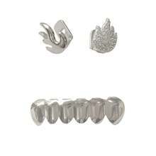 1 Set Zirconia Flame Polished Oval Base Flame 6-Tooth Flat Tooth Jewelry, Unisex Daily, Festival, Party Accessory - Multicolor - View 4