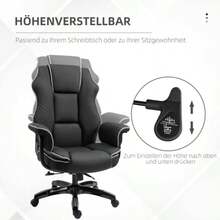 Height-Adjustable Office Chair With Tilt Function, Ergonomic, 360° Swivel, With Armrests, Black Faux Leather Upholstery, 76 X 80 X 118-124 Cm - Dark Grey - View 4