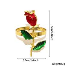 镶钻玫瑰花餐巾环，情人节散装餐巾环 - 紅色 - 查看 4