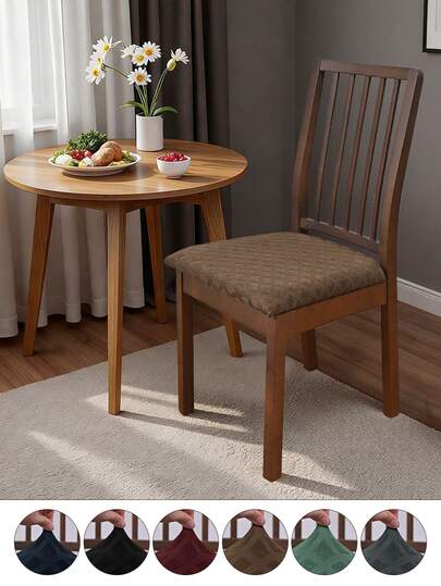 1pc Solid Color Jacquard Diamond Stool Cover With Drawstring, Classic Minimalist, High Elastic Dust-Proof Decorative Chair Seat Protector Cover, Suitable For Hotel, Living Room, Study, Dining Room, Daily Use, Available In Navy Blue, Black, Wine Red, Coffee, Matcha Green, Dark Gray