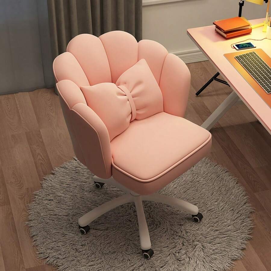 Silla de oficina con diseño de pétalo, silla moderna de tela con forma de mariposa para el hogar, silla ajustable en altura, silla para maquillaje, silla de ordenador - Rosa - Ver 1