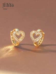 Hihho 2 đôi bông tai khoét lỗ hình trái tim thời trang, phù hợp cho nữ giới đeo hàng ngày. - Hoa tai hình trái tim - Xem 8