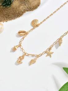 1 件创意海洋主题海滩度假风格海星和贝壳吊坠项链，百搭日常佩戴