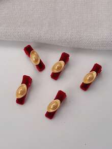 5个/10个金色金锭发夹，节日红色侧刘海发夹装饰发卡 - 紅色 - 查看 4