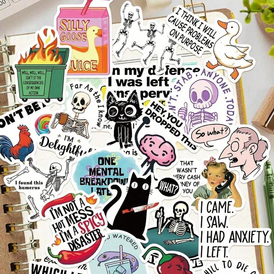 50pcs Snarky Meme Stickers,Good-Looking Cute Cartoon Creative Cartoon Decorating,Suitable For Decorating Handbooks Phone Cases,Skateboards,Guitars,Parties Suitcases Boxes Helmets Envelopes Diy Decorative Stickers,It Can Also Be Used As A Christmas Halloween Gift And Birthday Gift - 彩色 - 查看 1