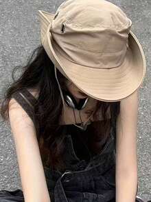 可调节抽绳户外渔夫帽，男女通用情侣旅行露营沙滩徒步防晒宽檐钓鱼帽 - A - 查看 3