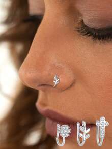 1pc S925 Sterling Silver Simple Cross Nose Clip, No Piercing Required, Women's Nose Ring | Low Allergy Nose Accessory Gift - Silver - View 1