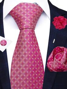 4-Piece Men's Fashion Business Tie Set Including Tie, Handkerchief, Cufflinks, Lapel Pin, 1200 High Density Wrinkle Resistant, Suitable For Weddings And Banquets, Best Gift For Boyfriend/Father - Color Mixing - View 4